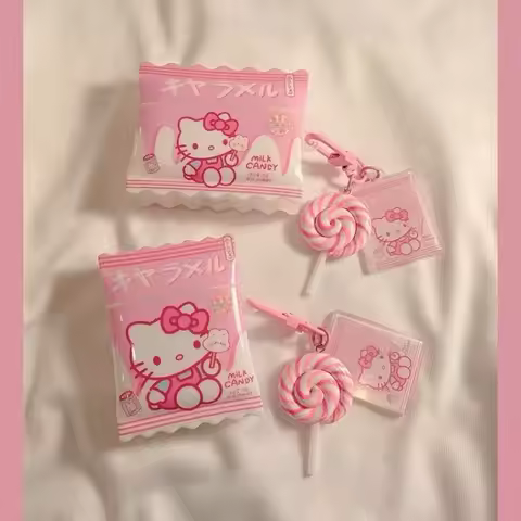 Kawaii Hello Kitty AirPods Protective Shell Sanrio Anime Lovely Pink KT Lollipop Pendant for Airpods