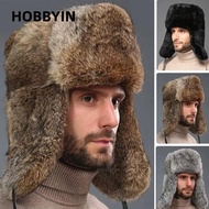 HOBBYIN Faux Rabbit Fur Hat, Winter Warm Ear Protection Fur Bomber Hat, Thickened Windproof Soft Win
