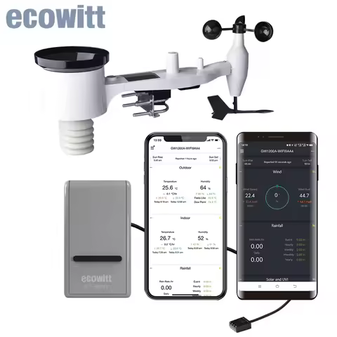 Ecowitt GW1201 7-in-1 Wi-Fi Weather Station, GW1200 IoT Gateway with WS69 Solar Powered Wireless Out