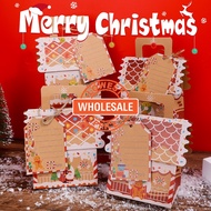 [ Wholesale ]Mini Kraft Paper Gift Boxes/ Xmas Party Candy Decorations/ Merry Christmas Decoration for Candy Goodie Cookies/ Christmas House Shape Gingerbread Cookies Candy Bags