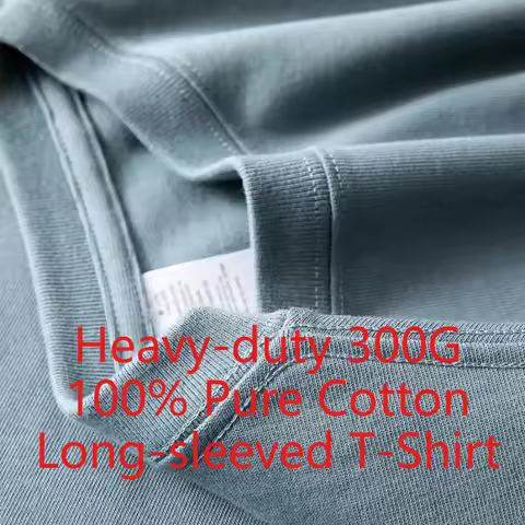 Heavy-duty 300G Cotton Long-sleeved T-Shirt Autumn Men Women O-Neck Oversize T Shirts Unisex Loose B