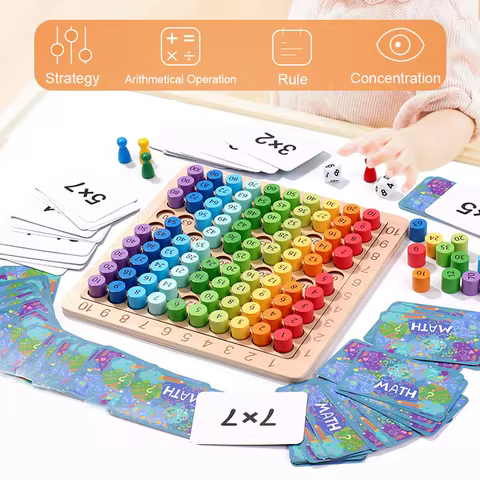 99 Multiplication Board Game Kids Wooden Montessori Educational Toys Math Learning Counting Hundred