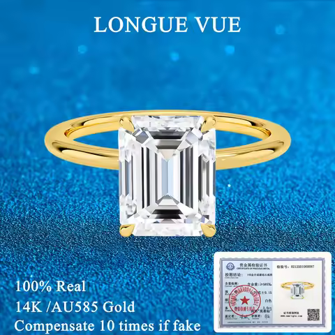 Emerald Cut 14K Gold Moissanite Ring Hollow 1 Carat 2 Carat 3 Carat White Lab Diamond Woman Engageme