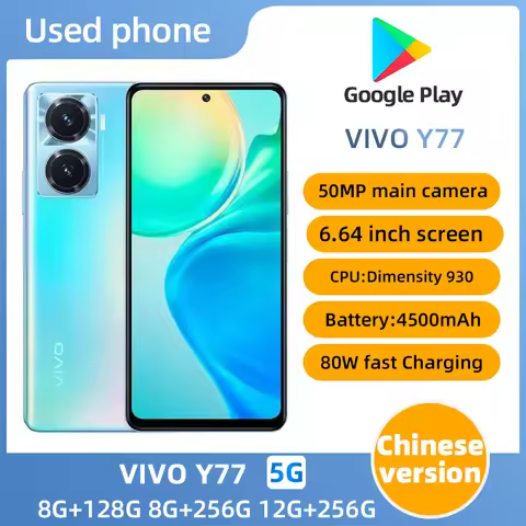 VIVO Y77 5g Dimensity930 FHD 120hz LCD 80W SuperCharge 50M Camera 6.64in 2388x1080px used phone