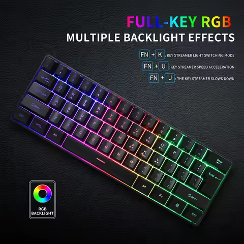 Mini Keyboard Game 61 Keys Wireless keyboard Bluetooth 2.4Ghz Dual Mode Membrane Keyboards RGB Gamin