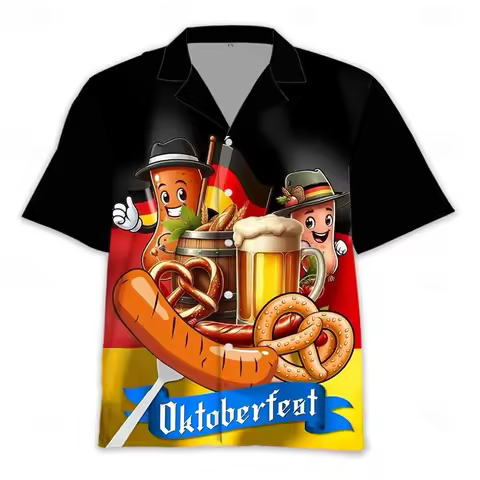 Oktoberfest Beer Hawaiian Shirts Men's Bavarian Munich German 3D Print Graphic Carnival Beer Vacatio