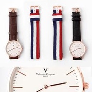范倫鐵諾Valentino 超薄簡約線條玫瑰金皮革手錶 雙錶帶組合帆布【NE1849】單支售價