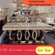 YQ57 Nordic Light Luxury Post-Modern Dining Table Villa Model House Dining Table Stainless Steel Marble Large Apartment