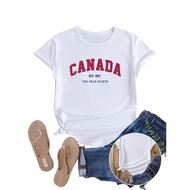 Women's Canada Souvenir Graphic T-Shirt - Black Relaxed Fit Summer Tee with Bold Red "Canada EST. 47