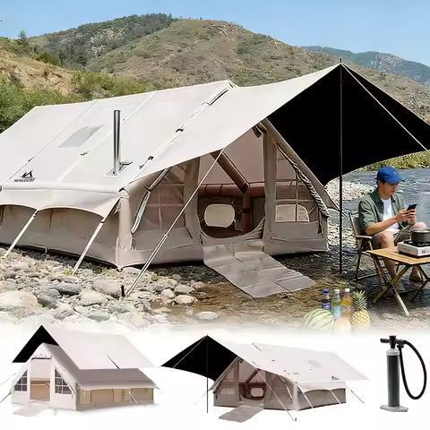 SENLEETO Large Inflatable Glamping Tent 6-8 Person for Camping,4 Season Waterproof Blow up Tent with