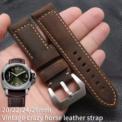 For Panerai Watch Band Vintage Crazy horse leather strap for PAM111/441/312 Hamilton SEIKO Fossil 22