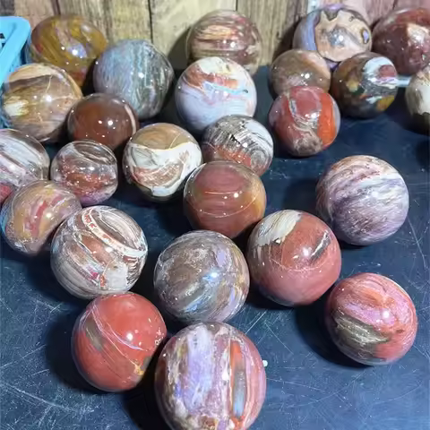 Natural healing stone crystal sphere wood fossil ball for decoration