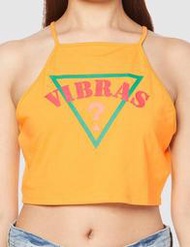 全新 GUESS x J BALVIN 美國正品 橘黃色 削肩倒三角LOGO印花短版背心 XS號