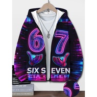 Kids Zipper Hooded Jacket, 67 Hand Neon Cyberpunk Print Outerwear