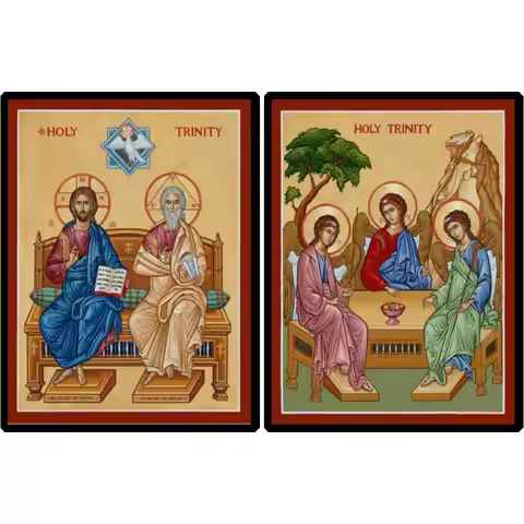 Large Holy Trinity Icon Orthodox Canvas Print for Prayer Corner Byzantine Catholic Art Angels Christ