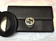 Gucci  黑色皮革長夾 WOC