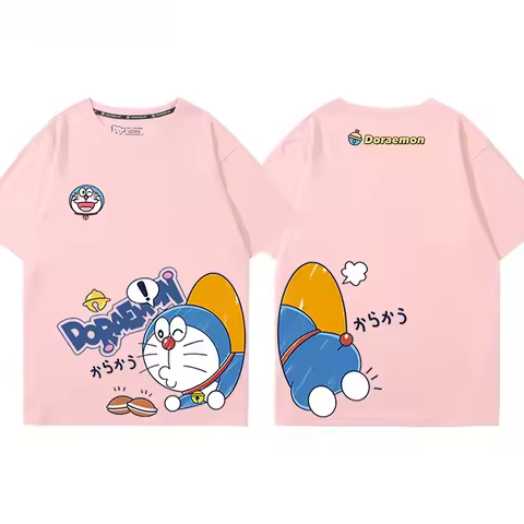 2025 Doraemon Creative Cute Print Summer Pure Cotton Children's T-shirt Y2K Outdoor Leisure Comforta