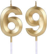 Gold 69th & 96th Birthday Candles for Cakes, Number 69 96 Candle Cake Topper for Party Anniversary W