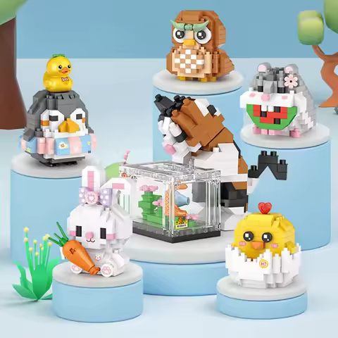 Mini Cute Animals Micro Building Blocks 3D Diamond Model Penguin Rabbit Owl Bricks DIY City Construc