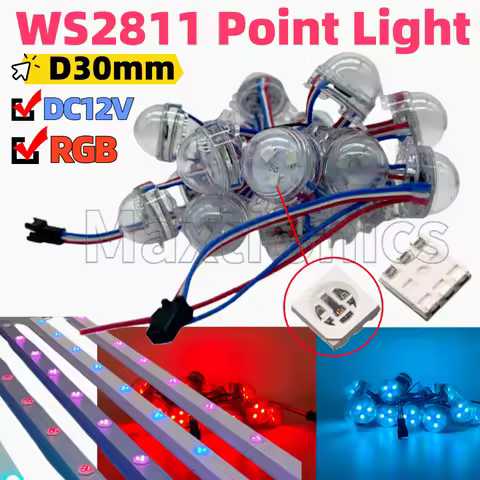 200pcs DC12V WS2811 3LEDs 5050 RGB LED String Lights D30mm Diffused LED Pixel Module Transparent She