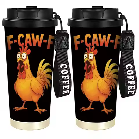 1pc 18oz Stainless Steel Insulated Tumbler Funny Rooster F-Caw-F Print Design Coffee Cup Water Bottl