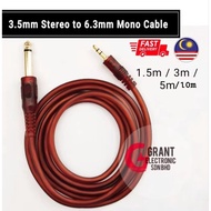 1.5M 3M 5M 10M 3.5mm Stereo to 6.3mm Mono Jack Cable Handphone to Mixer Power Amp