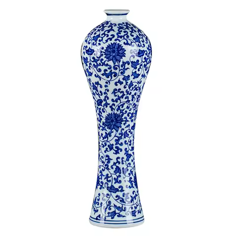Jingdezhen Ceramic Vase Blue And White Entwined Lotus Vase Decoration New Chinese Style Home Decor L