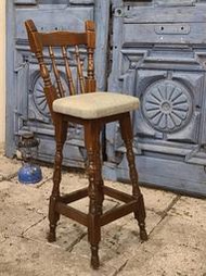 【卡卡頌  歐洲古董】英國  手工  厚板橡木 高腳椅  吧台椅 （新布面）歐洲老件    ch0493