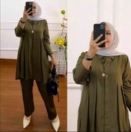 SETCEL KEMEJA WANITA POLOS KEKINIAN SETELAN KEMEJA POLOS TERMURAH