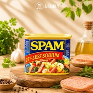 SPAM LESS CAND MEAT 25% SODIUM SPAM 25% LESS SODIUM AMERICAN PRODUCTS WITH MANY FLAVORS SPAM LUNCHEO