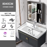 Black Aluminium wash basin cabinet Bathroom sink Basin Cabinet Ceramic Basin Set with Mirror and Shelf