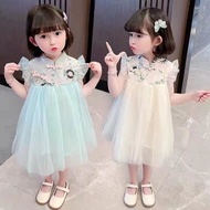 Girls' Hanfu Dress Summer Little Girls' Tutu Dress Mesh Dress Princess Hanfu Chinese Style