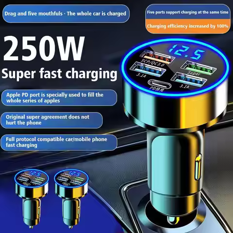 4 Port USB Car Charger Type C PD 250W Fast Charging Adapter for Huawei OPPO Oneplus iPhone 14 Pro Ma