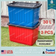 𝐊𝐈𝐓𝐂𝐇𝐄𝐍 𝐏𝐑𝐎 | 🔥3PCS 30L🔥 ABBAWARE Storage Box With Wheels/ Red Blue Transparent Box/ Kotak Simpan Barang