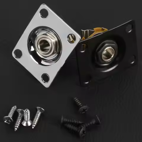 FLEOR 1/4" 6.35mm Output Jack Guitar Jack Plate Socket for Electric Guitar, Silver/Black Choose
