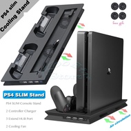 PS4 Slim Vertical Stand with Cooler Cooling Fan Controller Charger Charging Dock Station Play Statio