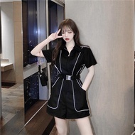 Overalls Luminous Striped Jumpsuit Women Korean Version Summer New Style Narrow Waist Slimmer Look Short-Sleeved Jumpsuit