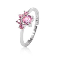 Cute 925 Sterling Silver Cat Paw Cat Footprint Ring with Pink Zircon Adjustable Ring Female Anti All