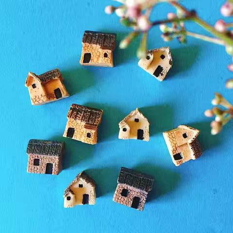 9 pcs mini house/little trees/miniatures cottage/shabby /cute/ fairy garden/gnome/moss terrarium hom