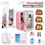 Mini Fridge 6 Liters, LED Mirror Beauty Fridge With Makeup Sponge, AC/DC Thermoelectric Cooler and Heater, Suitable for Bedroom, Car, Used for Skin care, Makeup Cosmetic Mask