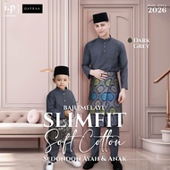 QAYRAA 2026🪔Dark Grey Baju Melayu Soft Cotton Slim Fit Cekak Musang Ayah dan Anak Sedondon Family Se