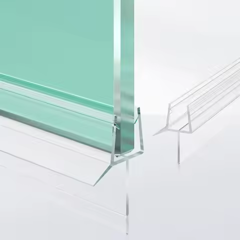 2Pcs Durable 1m Shower Door Bottom Seal Clear PVC Adhesive-Free Frameless Shower Door Seal Waterproo