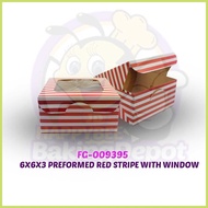 CAKE BOX RED STRIPE WITH WINDOW 6X6X3 20pcs