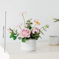Artificial Plants & Flowers with Vase Pink Roses Artificial Flowers Small Potted Plant Faux Silk Flo