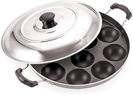 combo of appam maker with idli maker south Indian food maker| Non-Stick 12 Cavity Appam Patra Paniyarakkal Two Side Handle with Steel LID Appam Maker Pack of 1 (12 Pcs) Color: Black