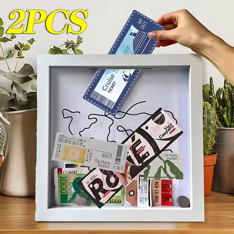 2PCS Adventure Archive Boxes Map Box Photo Frame Hanging Travelling Memorial Box Ticket Stamp Shadow