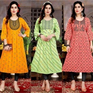 [L-2XL] Hot Design Foil Printed Long Kurti for Women-Indian Kurti Tops