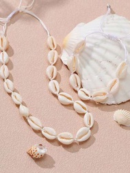 Set de collar y pulsera con concha, cadena de clavícula para pareja con estilo de vacaciones en la playa y en el océano para verano nuevo (2 piezas)