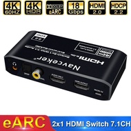 Navceker 4K 120Hz HDMI Switch eARC de Audio Extractor Optical Toslink HDMI 2.0 Switch 4K 60Hz HDMI S