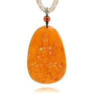 【正佳珠寶】蜜蠟琥珀 頂級雞油黃 文殊菩薩 22.7g 蜜蠟琥珀吊墜